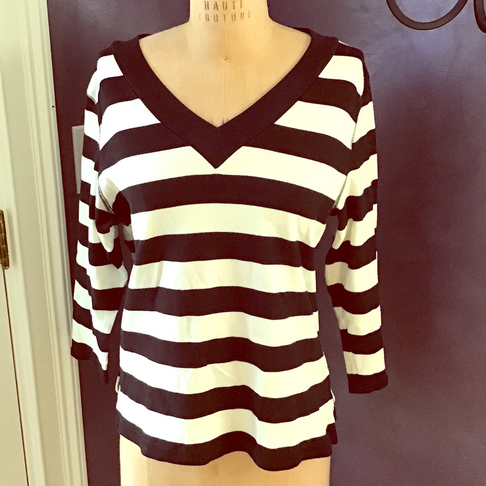 Striped 3/4 Sleeve Rafaella Sweater